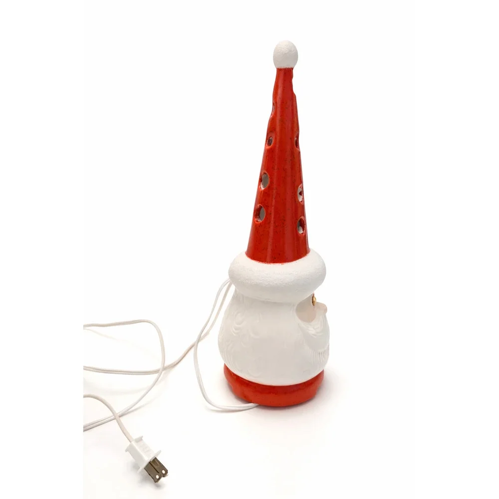 Vintage Ceramic Santa Claus Night Light Red Hat Cutouts Christmas Holiday Lamp